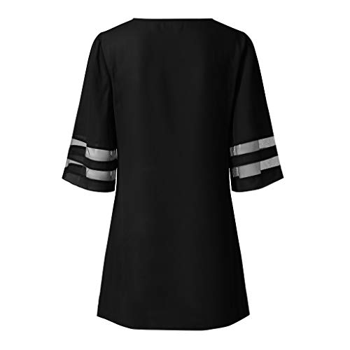 Vestidos Mujer Verano 2019 Nuevo SHOBDW Vestidos Casual Manga 3/4 Cuello Redondo Malla De Encaje Ahuecar Camisa Suelta Sexy Elegante Vestidos de Fiesta Mujer Cortos Talla Grande(Negro,XL)