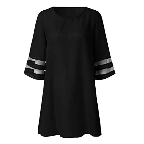 Vestidos Mujer Verano 2019 Nuevo SHOBDW Vestidos Casual Manga 3/4 Cuello Redondo Malla De Encaje Ahuecar Camisa Suelta Sexy Elegante Vestidos de Fiesta Mujer Cortos Talla Grande(Negro,XL)