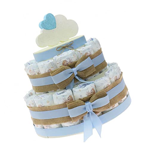 Viale Magico Idea de regalo original para primera infancia, tarta de pañales económicos para nacimiento, niño, baby shower, bebé (tarta de 30 pañales)