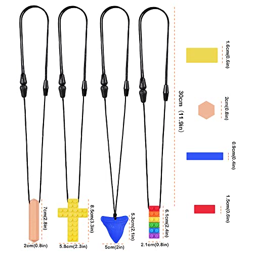 Vicloon Mordedores, 4Pcs Collar Mordedor para Bebés，Collar de Masticación Sensorial, Silicona Masticar para Niños, Juguetes de Dentición ADHD, SPD, ASD/SD, Autismo TDAH SPD, Oral Motor