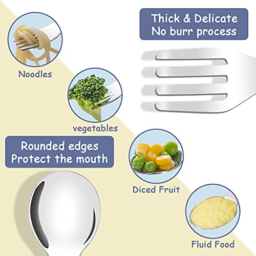 Vicloon Tenedor y Cuchara de Acero Inoxidable para Niños, Cubiertos Infantilescon Caja Antipolvo,Utensilios para Niños Pequeños Tenedor y Cuchara para bebe Aprendizaje