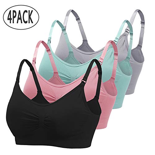 Vimoli Pack de 4 sujetadores de lactancia sin costuras para mujer, sujetador de lactancia maternidad con copa suave y tirantes ajustables, sin aros. D multicolor. M