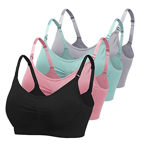 Vimoli Pack de 4 sujetadores de lactancia sin costuras para mujer, sujetador de lactancia maternidad con copa suave y tirantes ajustables, sin aros. D multicolor. M