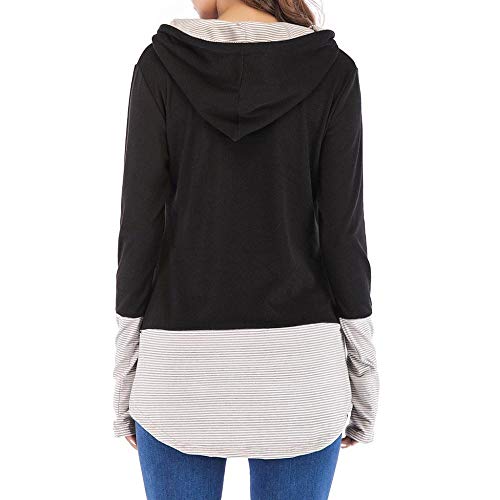 VJGOAL Blusa con Capucha de Retazos de Rayas Ocasionales de otoño para Mujer Casual de Manga Larga Envolver el Pulgar Top Sudadera Camiseta