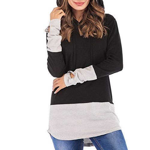 VJGOAL Blusa con Capucha de Retazos de Rayas Ocasionales de otoño para Mujer Casual de Manga Larga Envolver el Pulgar Top Sudadera Camiseta