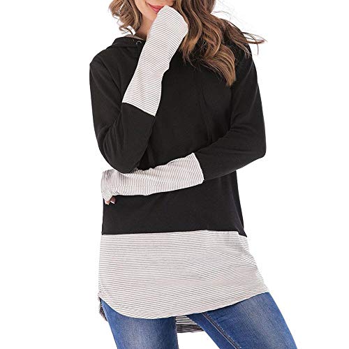 VJGOAL Blusa con Capucha de Retazos de Rayas Ocasionales de otoño para Mujer Casual de Manga Larga Envolver el Pulgar Top Sudadera Camiseta