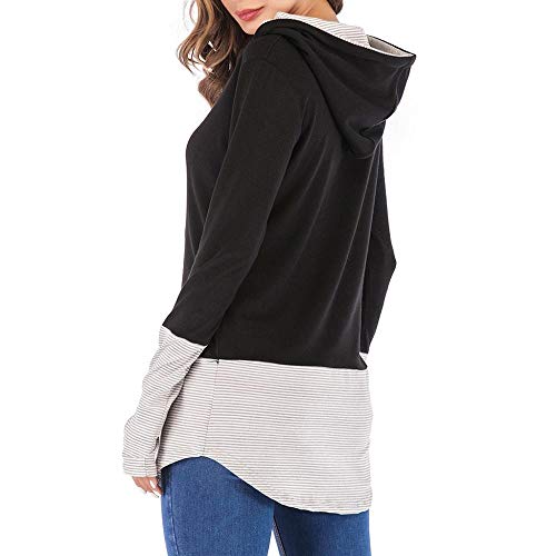 VJGOAL Blusa con Capucha de Retazos de Rayas Ocasionales de otoño para Mujer Casual de Manga Larga Envolver el Pulgar Top Sudadera Camiseta