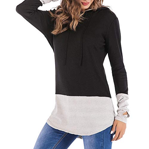 VJGOAL Blusa con Capucha de Retazos de Rayas Ocasionales de otoño para Mujer Casual de Manga Larga Envolver el Pulgar Top Sudadera Camiseta