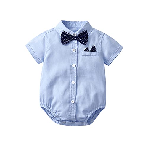 Volunboy Bebé Niño Caballero Conjunto, Camisa de Manga Corta con Pajarita + Corta Pantalón Traje Ropa(Azul,3-6 meses,Tamaño 59)