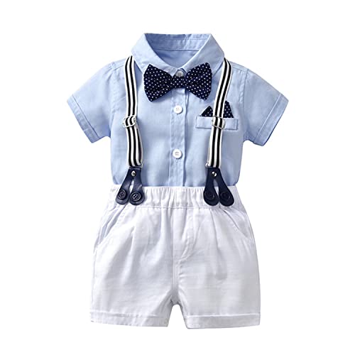 Volunboy Bebé Niño Caballero Conjunto, Camisa de Manga Corta con Pajarita + Corta Pantalón Traje Ropa(Azul,3-6 meses,Tamaño 59)