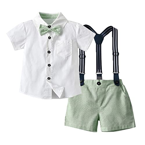 Volunboy Bebé Niño Caballero Conjunto, Camisa de Manga Corta con Pajarita + Corta Pantalón Traje Ropa(Verde,12-18 meses,Tamaño 70)