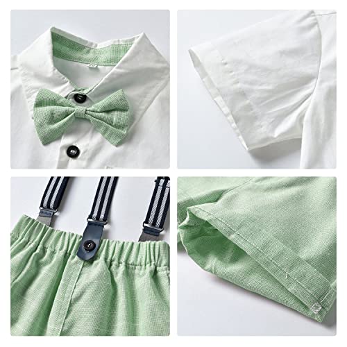 Volunboy Bebé Niño Caballero Conjunto, Camisa de Manga Corta con Pajarita + Corta Pantalón Traje Ropa(Verde,12-18 meses,Tamaño 70)