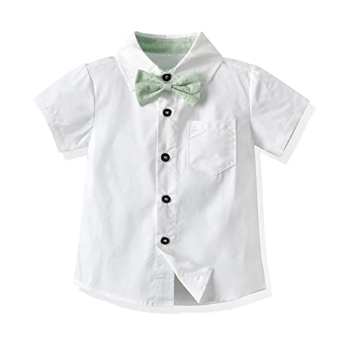 Volunboy Bebé Niño Caballero Conjunto, Camisa de Manga Corta con Pajarita + Corta Pantalón Traje Ropa(Verde,12-18 meses,Tamaño 70)