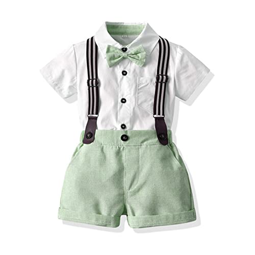 Volunboy Bebé Niño Caballero Conjunto, Camisa de Manga Corta con Pajarita + Corta Pantalón Traje Ropa(Verde,12-18 meses,Tamaño 70)