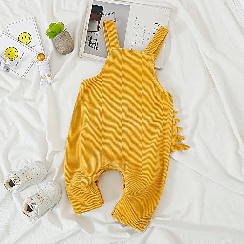 Volunboy Unisex Bebé Dinosaurio Peto Pana, Sin Mangas Ajustable Correa Botones Overalls Monos con Animal(3-4 años,Amarillo,Tamaño 100)