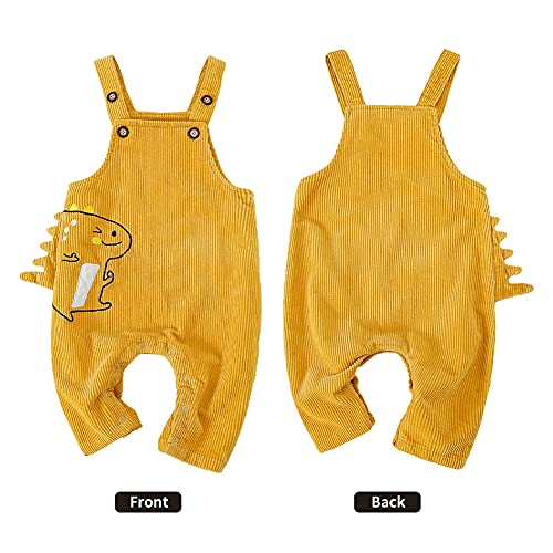 Volunboy Unisex Bebé Dinosaurio Peto Pana, Sin Mangas Ajustable Correa Botones Overalls Monos con Animal(3-4 años,Amarillo,Tamaño 100)