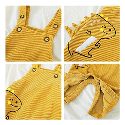 Volunboy Unisex Bebé Dinosaurio Peto Pana, Sin Mangas Ajustable Correa Botones Overalls Monos con Animal(3-4 años,Amarillo,Tamaño 100)