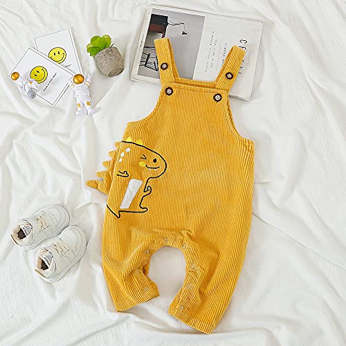 Volunboy Unisex Bebé Dinosaurio Peto Pana, Sin Mangas Ajustable Correa Botones Overalls Monos con Animal(3-4 años,Amarillo,Tamaño 100)