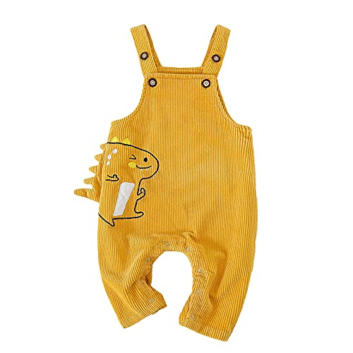 Volunboy Unisex Bebé Dinosaurio Peto Pana, Sin Mangas Ajustable Correa Botones Overalls Monos con Animal(3-4 años,Amarillo,Tamaño 100)