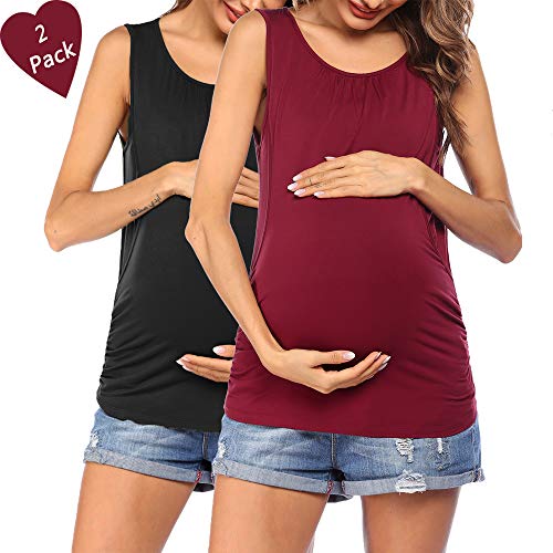 VOOMALL Camisa de Lactancia para Mujer Camisón de Maternidad sin Mangas Camisa de Maternidad con Dos Capas Top de Maternidad Recortado de 2 Piezas Delgado, XXL