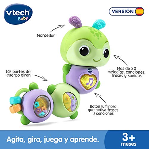 VTech Huerta la oruguita, sonajero Interactivo para bebés +3 Meses, Juguete Educativo para Descubrir Vocabulario, Sonidos y Sentimientos, versión ESP (3480-536422), Color