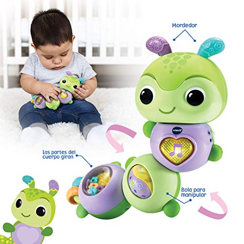 VTech Huerta la oruguita, sonajero Interactivo para bebés +3 Meses, Juguete Educativo para Descubrir Vocabulario, Sonidos y Sentimientos, versión ESP (3480-536422), Color