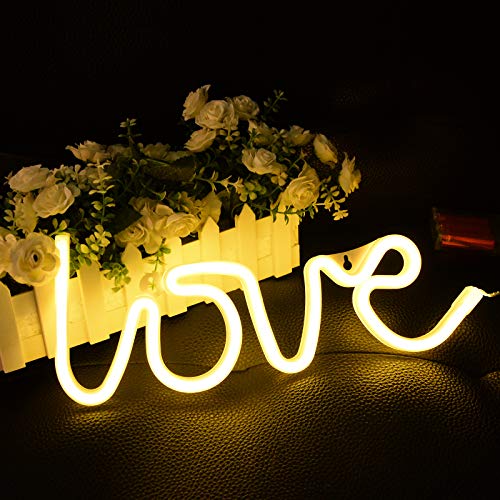 VUENICEE Neon Light Sign Love Night Light,Lámparas de Pared Interior, Iluminación de Interior decoración,USB/Alimentado por batería,para Bar, reunirse,navideña.