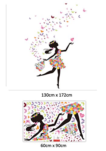 Wallpark Romántico Bailando Niña Flor Hada Mariposa Desmontable Pegatinas de Pared Etiqueta de la Pared, Bebé Niños Hogar Infantiles Dormitorio Vivero DIY Decorativas Adhesivo Arte Murales