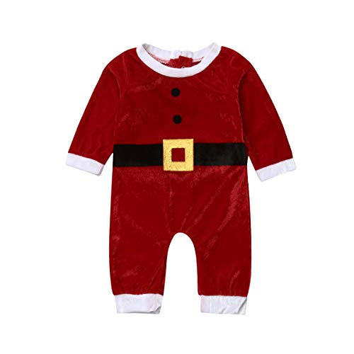 WangsCanis Disfraz de Navidad para niño o niña, traje de pelele de terciopelo suave y cálido vestido para fiesta de Navidad Año Nuevo 0-4 años, Pelele, 6-12 Meses