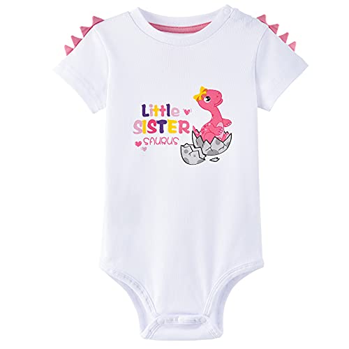 WAWSAM Hermanita Body Bebé Niña Dinosaurio Mameluco Manga Corta Dino Bodysuit Algodón Recién Nacido Personalizado Bodies Ropa Bautizo Baby Niña Mono(0-3 meses)