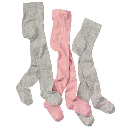 WELLYOU leotardos para bebés/niños, medias para niñas, juego de tres pantimedias para niñas, color rosa y gris con puntos. Tallas 62-146 (62-68)