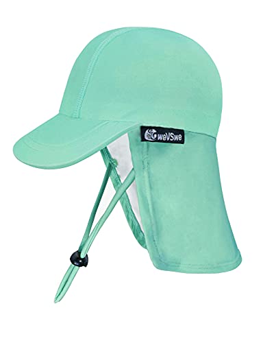 weVSwe Sombrero para El Sol para Bebé UPF 50+ Solapa Protección UV Correas Ajustables para La Barbilla Cuello Solapa Gorro De Baño Playa Mar Verde 6-12 Meses