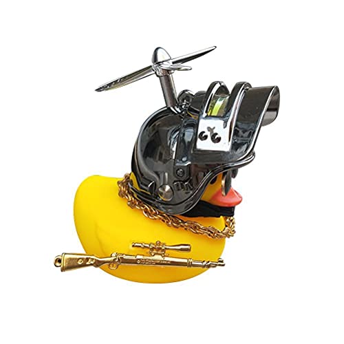 WINBST Pato de goma con luz LED, juguete de sonido apretado, simpático mini pato amarillo, accesorios para el coche, Squeeze Duck, cuernos de bicicleta con casco de hélice, bicicleta o regalo