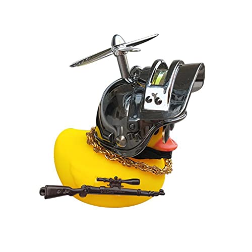 WINBST Pato de goma con luz LED, juguete de sonido apretado, simpático mini pato amarillo, accesorios para el coche, Squeeze Duck, cuernos de bicicleta con casco de hélice, bicicleta o regalo