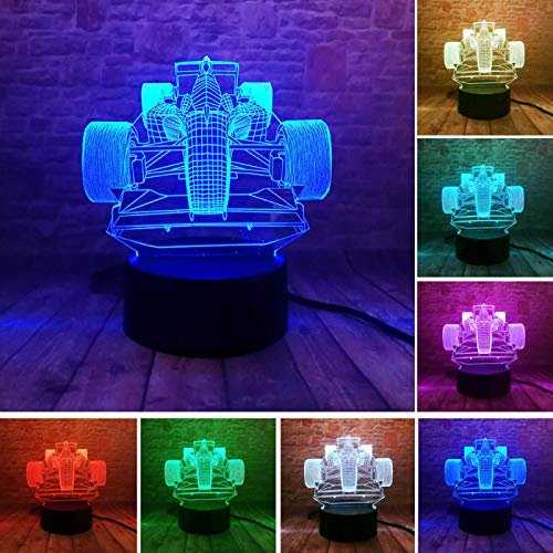 WisdomMi luz nocturna infantil quitamiedos, 3D 16 colores - de reloj dorada - altavoz Bluetooth negra - Super Kart - Creativo Luz Nocturna ilusión Optica Lámpara Cambiantes Touch Switch Power Juguetes