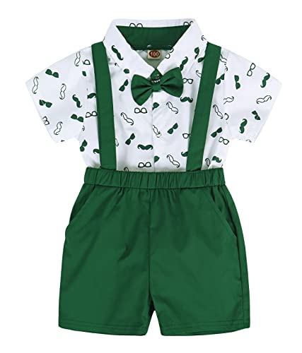 WonderBabe Traje de Caballero Para Bebé Niño Pajarita Manga Corta Camisa Pantalones Pantalones Fiesta de Cumpleaños Conjuntos de Ropa Color Verde 9-12 Meses