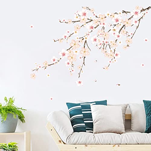 wondever Pegatinas de Pared Flor de Cereza Blanco Adhesivos Pared Decorativos Rama Árbol Vinilos Pared para Dormitorio Salón Televisión Pared