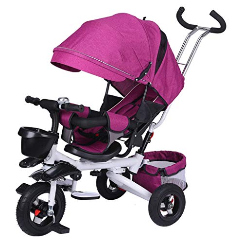 WWWANG Triciclo de niños plegable, reclinable de bebé Trolley, 1-3 años de coches de juguete con el paraguas de la carretilla (Color : D)