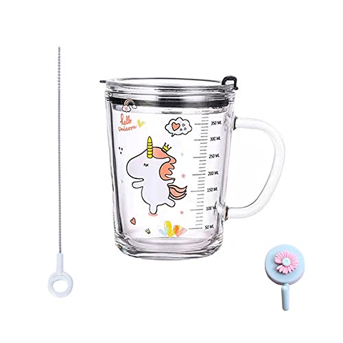 Xfeyaqlo Tazas para Niños Medición, Taza de Leche Niños con Pajita, Vaso Leche con Tapa Niños, Resistente al calor para jugo de leche para microondas, 400ml (caballo)