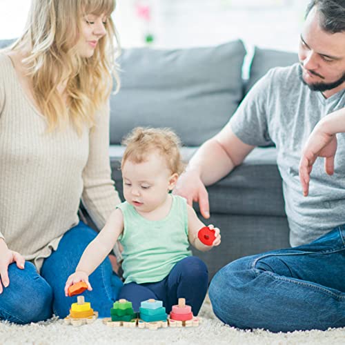 XiYee De Madera Rompecabezas Set Juguete Montessori, Juguetes Educativos para Bebés, para niños niñas 1 2 3 4 años Forma Reconocimiento Geometría Bloques de Stack & Sort Board, Juguetes Educativos