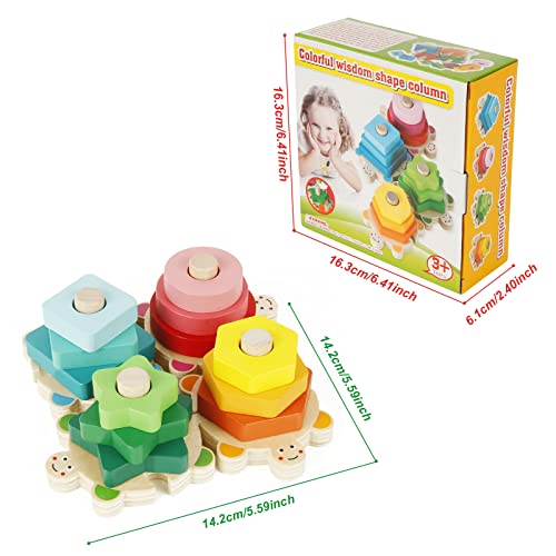 XiYee De Madera Rompecabezas Set Juguete Montessori, Juguetes Educativos para Bebés, para niños niñas 1 2 3 4 años Forma Reconocimiento Geometría Bloques de Stack & Sort Board, Juguetes Educativos