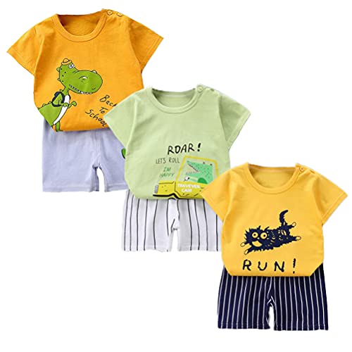 XM-Amigo Juego de 3 pantalones cortos de manga corta para bebé, de media manga, pack de 6 (con/sin hebilla de hombro), naranja, amarillo y verde., 6-18 meses