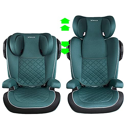 XOMAX A23 + silla de coche para niños con ISOFIX + Grupo II/III (15-36 kg) + aprox. 3,5-12 años + ECE R44/04 tested + reposacabezas ajustable + soporte de botella