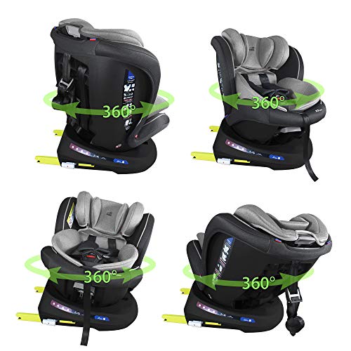 XOMAX S64 Silla de Coche Isofix giratoria 360 Grados I inclinable I Grupo 0+/1/2/3 I evolutiva 0-36 kg, 0-12 años I Funda extraíble y Lavable I ECE R44/04