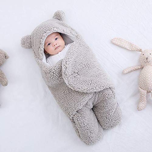 Yanding Saco de dormir envuelto para bebé, forma de oso de peluche, adecuado para bebés de 0 a 6 meses, mantas de felpa unisex, fácil de limpiar (3 a 6 meses, rosa)