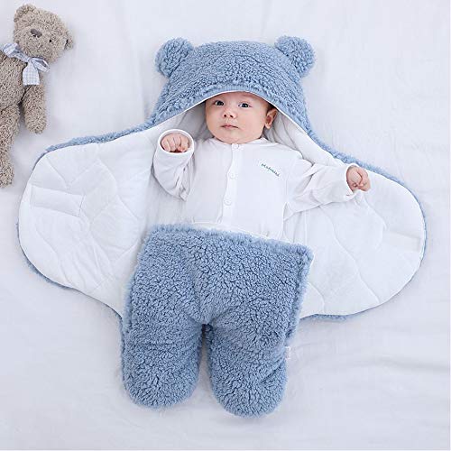 Yanding Saco de dormir envuelto para bebé, forma de oso de peluche, adecuado para bebés de 0 a 6 meses, mantas de felpa unisex, fácil de limpiar (3 a 6 meses, rosa)