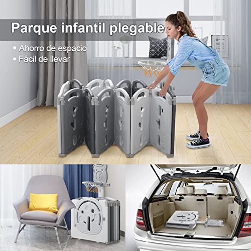 YOLEO Parque Infantil para Bebés, Corralito Bebe XXL 12 + 2 paneles, Centro de Actividades para Niños, Patio de Juegos de Seguridad Hogar Interior Exterior de 0 a 6 Años, Plegable (Gris-Blanco)