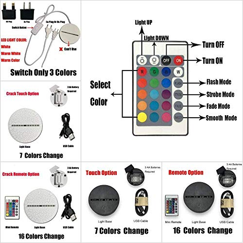 YOUPING Lámpara 3D GunsNRoses con control remoto USB, ventiladores para decoración del hogar, tienda de amigos, regalos alimentados por USB, lámpara de decoración de barra