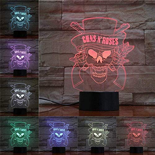 YOUPING Lámpara 3D GunsNRoses con control remoto USB, ventiladores para decoración del hogar, tienda de amigos, regalos alimentados por USB, lámpara de decoración de barra