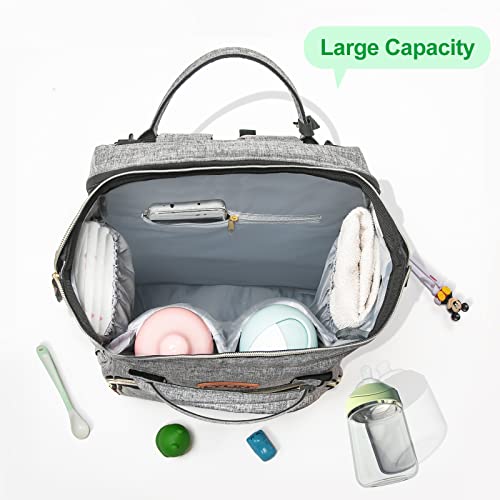 YUNISS Mochilas para Pañales Bebé, Multifuncional Bolso Cambiador con Portátil Cuna, Mochila para Carro Bebe, Gran Capacidad Mochila de Viajar para Mamá (Gris)